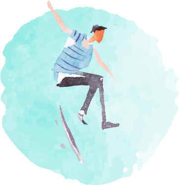 teen on skateboard taking action